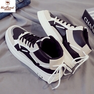 西域駱駝夏季高幫加絨加厚保暖棉鞋運動(dòng)板鞋雪地靴男鞋馬丁靴帆布潮鞋冬鞋 1887黑色 39