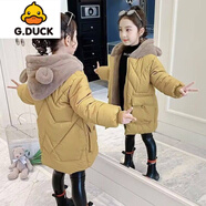 G.duck冬季新款女童羽絨棉服韓版中大童女寶加厚加絨洋氣保暖外套棉襖 黃色 110 建議身高100厘米左右