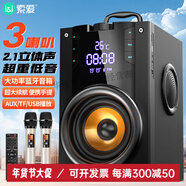 索愛(ài)（soaiy）廣場(chǎng)舞音響移動(dòng)戶(hù)外音箱便攜式K歌8英寸手提式小音響擴音器地攤擺 重低音便攜手提+雙話(huà)筒