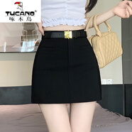 啄木鳥(niǎo)（TUCANO）2025冬季新款韓版時(shí)尚a字包臀短裙女秋冬裝性感高腰防走光半身裙 黑色 L