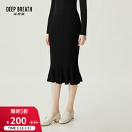 深呼吸DEEP BREATH女裝高腰豎坑條純羊毛針織半身魚(yú)尾裙A200251 黑 M (3碼)