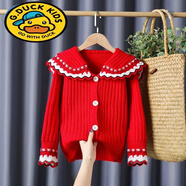 G.duck女童開(kāi)衫毛衣春秋款洋氣針織衫娃娃領(lǐng)韓版兒童針織外毛衣開(kāi)衫 紅色 160