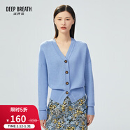 深呼吸DEEP BREATH女裝V領(lǐng)紐扣寬松純羊毛針織開(kāi)衫女A400676 藍 S (2)