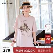 謎底印花T恤短袖女2025夏新款圓領(lǐng)粉色原創(chuàng  )繡花寬松上衣256MT6023 懷舊粉 L