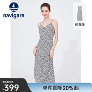 Navigare意大利小帆船無(wú)袖連衣裙女士夏季修身時(shí)尚碎花裙薄款吊帶裙 科技白/黑 XL 碼