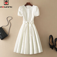 AEMAPE連衣裙女裝2025春夏小白裙感法式簡(jiǎn)約圓領(lǐng)收腰顯瘦氣質(zhì)設計感裙子 白色 S