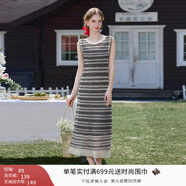 香影流蘇條紋黑色t恤女短袖2025夏裝新款寬松休閑風(fēng)正肩圓領(lǐng)上衣 黑色L85S797  無(wú)袖連衣裙 M 160/84A/95-110斤