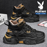 花花公子鞋子男鞋2025秋冬季新款運動(dòng)休閑潮厚底增高老爹鞋男士加絨小白鞋 黑色2154【高幫款】 40