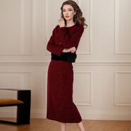 菲夢(mèng)伊含羊毛小香風(fēng)套裝女冬季設計感加厚毛呢外套配半身裙兩件套 安哥拉紅 M (90-100)