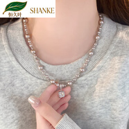 恒久葉輕奢小眾花生珍珠夸張頸鏈滿(mǎn)鉆吊墜項鏈女款感鎖骨鏈脖 曼塔玫瑰色方糖珍珠項鏈