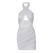 大臉姐姐微胖MM性感掛頸洋裝爆乳包臀顯瘦時(shí)尚妖嬈街拍短裙 灰色 S S