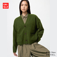 優(yōu)衣庫女裝舒芙蕾針織短開(kāi)衫/外套空調衫通勤478339 57 深橄欖色 2XL /165/100B