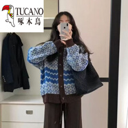 啄木鳥(niǎo)（TUCANO）毛衣女款2025新款冬甜美日系古著(zhù)毛衣女新款慵懶風(fēng)菱格軟糯針織衫 藍色 L