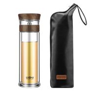 語(yǔ)森憶綠珠男士專(zhuān)用茶水分離泡茶杯 耐熱玻璃雙層杯 木紋色400ml 小清新 木紋色400mL(-杯套)