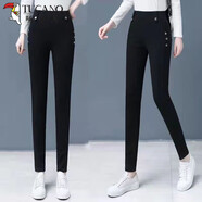 啄木鳥(niǎo)（TUCANO）羊羔絨松緊腰牛仔褲女彈力大碼修身鉛筆褲胖mm顯瘦高腰加絨小腳褲 黑色薄 輕薄 26