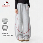 Hello Kitty凱蒂貓女童褲子運動(dòng)褲2026新款春秋洋氣休閑女孩長(cháng)褲兒童闊腿褲潮 蒂陪伴K白花灰 150