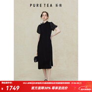 茶·愫【明星同款/輕禮服】puretea茶愫新中式旗袍絲絨連衣裙女夏季新品 石墨黑 S