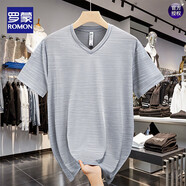 羅蒙（ROMON）300斤特大碼冰絲速干V領(lǐng)t恤男夏薄款T潮胖子加肥加大短袖運動(dòng)寬松 灰色 10XL