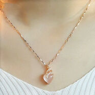 YNO老鳳凰假一賠十-真品925純銀項鏈女玫瑰金鎖骨鏈粉寶石水晶吊墜簡(jiǎn) 心形鍍玫瑰金【吊墜+項鏈】送手鏈
