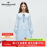 卓雅周末（JORYA weekend）海鹽茉莉|24春季新款蕾絲拼接娃娃領(lǐng)蝴蝶結燈籠袖連衣裙EJWEAN39 藍色 S