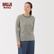 MUJI女式 天竺編織 長(cháng)袖T恤上衣打底衫女款內搭女裝冬季 中灰色條紋5A L (165/88A)