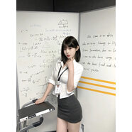 夜店套裝女【職場(chǎng)辣妹】原創(chuàng  )正版日系JK制服辣妹性感OL風(fēng)顯瘦襯衫 灰色短裙 L