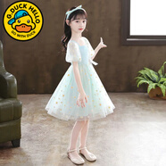 G.duck小黃鴨女童連衣裙夏季款洋氣兒童公主裙大童夏裝裙子女孩蓬蓬紗裙 綠色 140