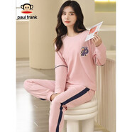 喜頭羊情侶春秋季睡衣女純棉長(cháng)袖格子家居服休閑外穿新款女裝粉紅 大嘴猴3280w粉紅純棉上衣+褲子套裝 2XL (建議140-160斤)