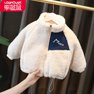 樂(lè )芭鼠童裝兒童外套加厚休閑棉服冬季新品嬰幼童寶寶衣服男童夾棉上衣冬裝韓版潮牌女小童棉衣 米白色（加絨加厚） 110碼建議3-4歲 ( 100-110cm )