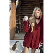 茸耀馬年本命年衣服 情侶裝v領(lǐng)新年毛衣女秋冬慵懶風(fēng)感新年松弛感 女生毛衣+圍巾 M