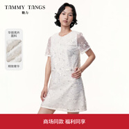 糖力商場(chǎng)同款人魚(yú)亮片精致千金裙 2025夏新款花瓣領(lǐng)短袖連衣裙女 杏色  華麗亮片面料 A字娃娃裙身 S (建議80-105斤)