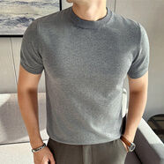 閃爆秋冬款加厚短袖針織衫男冬天加厚保暖半截袖毛衣彈力修身內搭小衫 M710淺灰色 M