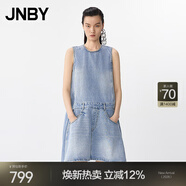 JNBY/江南布衣25夏連衣裙無(wú)袖牛仔異形圓領(lǐng)自然簡(jiǎn)約寬松5P5G10650 995/牛仔洗藍 S