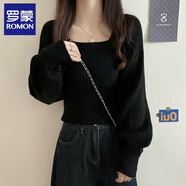 羅蒙（ROMON）圓領(lǐng)針織衫女裝2025秋季新款小香風(fēng)加厚毛衣女打底衫紅色上衣女 黑色A款 均碼 建議80-140斤