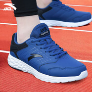 安踏男鞋運動(dòng)鞋男春夏季男士軟底網(wǎng)面透氣跑步鞋休閑鞋男皮面防水鞋子 藏藍/黑/安踏白-1 41