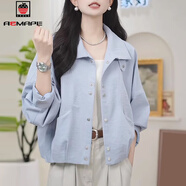 AEMAPE歐洲站立領(lǐng)工裝外套女2025年春秋新款超好看別致寬松百搭小眾夾克 天藍色 常規 2XL 130-145斤
