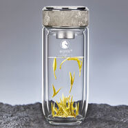 寶菲尼（BOFIN）高檔雙層水杯玻璃杯男女便攜車(chē)載泡茶茶杯杯子隔熱加厚家用商務(wù) 白330ML鵝蛋鈦網(wǎng)蓋高檔禮盒裝