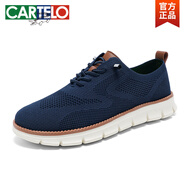 卡帝樂(lè )鱷魚(yú)（CARTELO）夏季透氣網(wǎng)鞋男士大碼商務(wù)休閑鞋輕便懶人一腳蹬飛織樂(lè )福鞋男板鞋 8810深藍色 41