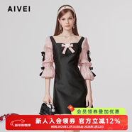 AIVEIAIVEI甜美公主風(fēng)撞色七分袖高級感連衣裙女 黑色 M