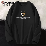 啄木鳥(niǎo)（TUCANO）長(cháng)袖t恤男純棉春秋季寬松休閑打底衫青少年重磅潮流印花長(cháng)袖男T恤 黑/鹿角字母 L ( 建議110斤-125斤可穿 )