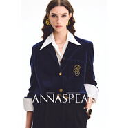 ANNASPEAK復古高定 彈力天鵝絨純棉絲絨保暖透氣刺繡古巴領(lǐng)襯衫女 中世紀藍 S 【預售】