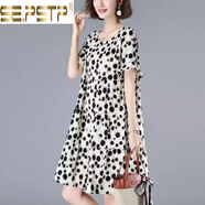 夏典素訂女王（SE.PSTP）2025夏款連衣裙減齡棉麻連衣裙寬松大尺碼顯瘦遮肚波點(diǎn)短袖中長(cháng)裙 黑色(少量現貨) M 【建議90-110斤】