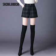 圣羅地奧短褲女秋冬毛呢短褲女2025年新款春秋高腰顯瘦外穿休閑a字格子媽 大格子 26 72-85斤