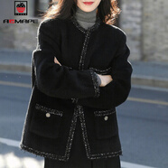 AEMAPE小香風(fēng)外套2026春秋新款洋氣時(shí)尚氣質(zhì)顯瘦百搭黑色減齡外套女 黑色 L 建議105-118斤