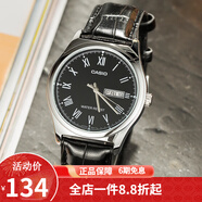 卡西歐（CASIO） 卡西歐(CASIO)男表休閑簡(jiǎn)約石英皮帶手表學(xué)生腕表商務(wù)送男友禮物 黑盤(pán)黑帶皮帶MTP-V006L-1B