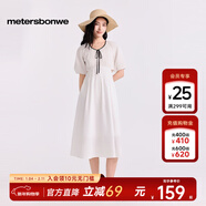 美特斯邦威女士連衣裙夏季新款百搭舒適蝴蝶結法式復古風(fēng)女士長(cháng)裙 棉花糖白 S 155/80A