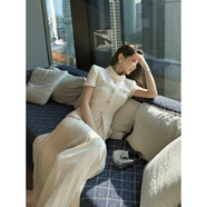 小紅書(shū)爆款秋冬新品女裝漂亮大方米白色連衣裙毛呢拼接百褶長(cháng)裙子 米白色 均碼 S