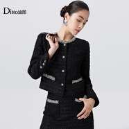 Ditto迪圖2025年秋冬新款氣質(zhì)富家千金風(fēng)重工訂鉆粗花呢女士小香風(fēng)套裝 外套 S