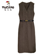 啄木鳥(niǎo)（TUCANO）時(shí)尚連衣裙女2026秋冬新款氣質(zhì)中長(cháng)款小香風(fēng)毛呢馬甲背心裙兩件套 咖色裙子【單件】 M