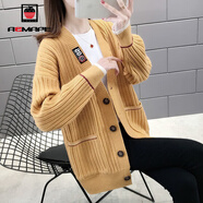 AEMAPE針織衫女2025春秋冬季女士毛衣開(kāi)衫外套時(shí)尚女裝寬松慵懶風(fēng)上衣 姜黃_貼布 S _90-100斤